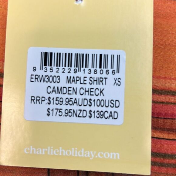 Charlie Holiday Maple Shirt Camden plaid orange blouse size 2 NWT - Picture 13 of 16